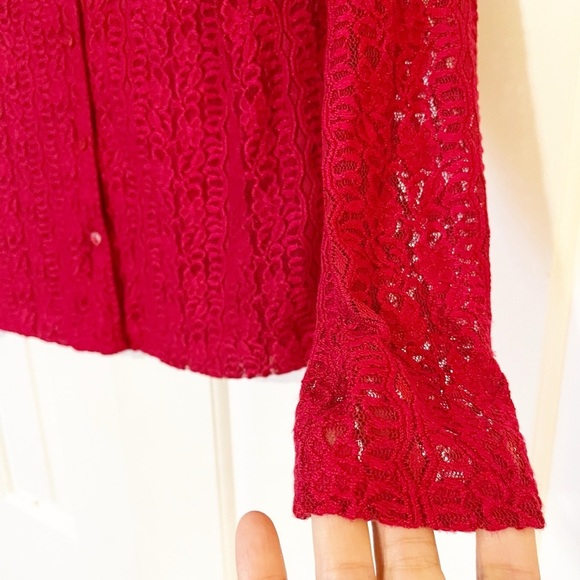 J. Jill Deep Red Lace Long Sleeve Button Front Cardigan. Size Women;'s Medium - Picture 5 of 12